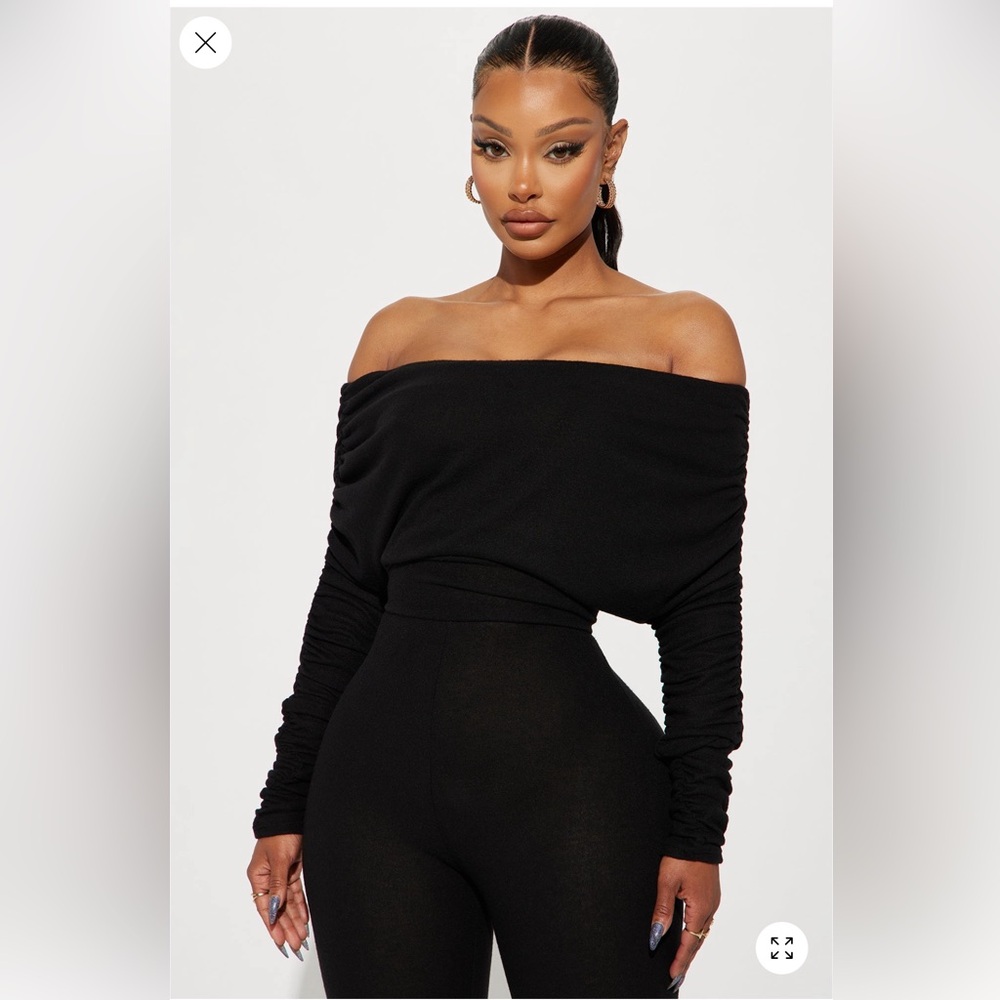 Yasmine Off Shoulder Sweater Jumpsuit - Black - Picture 2 of 7